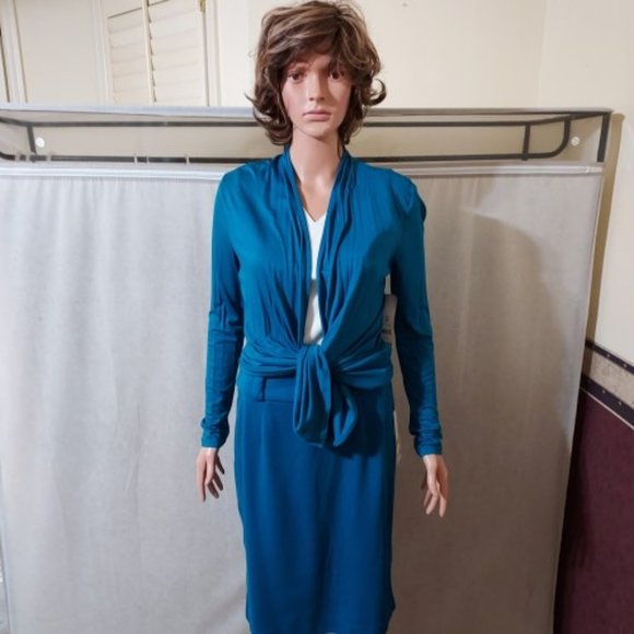 GEORGE TEAL STAR PENCIL SKIRT W/FLY AWAY CARDIGAN SET SIZE 4 NWT - Picture 3 of 15